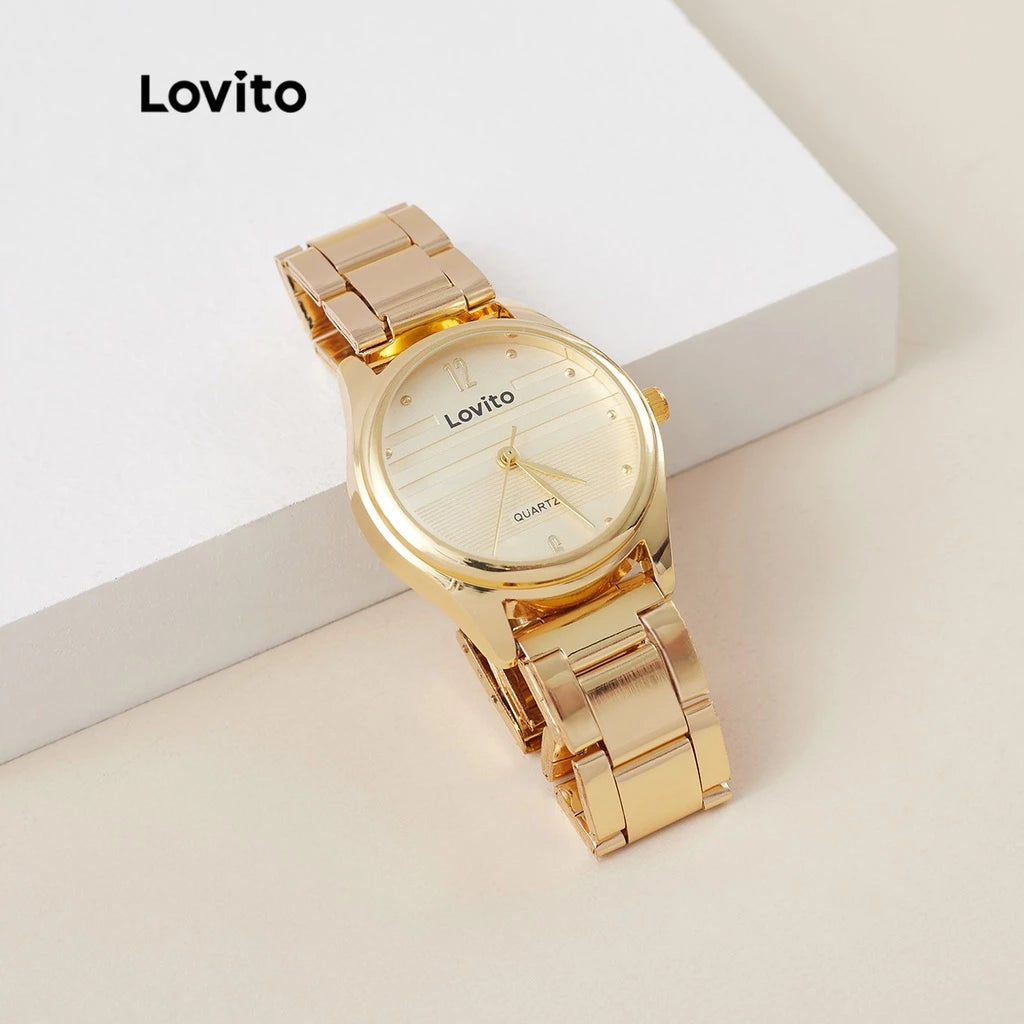 Lovito Relógio de Quartzo com Pulseira de Aço Inoxidável Liso LL4025 (Dourado)