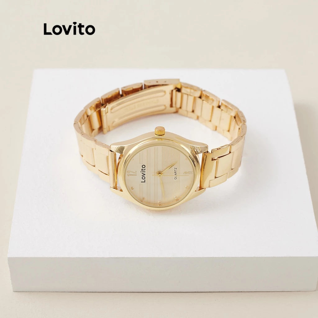 Lovito Relógio de Quartzo com Pulseira de Aço Inoxidável Liso LL4025 (Dourado)