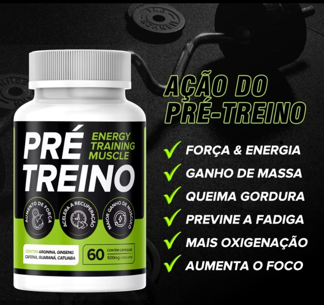 Pré Treino Suplemento Premium + Energia e Disposição - 60 cápsulas - Envio Rápido