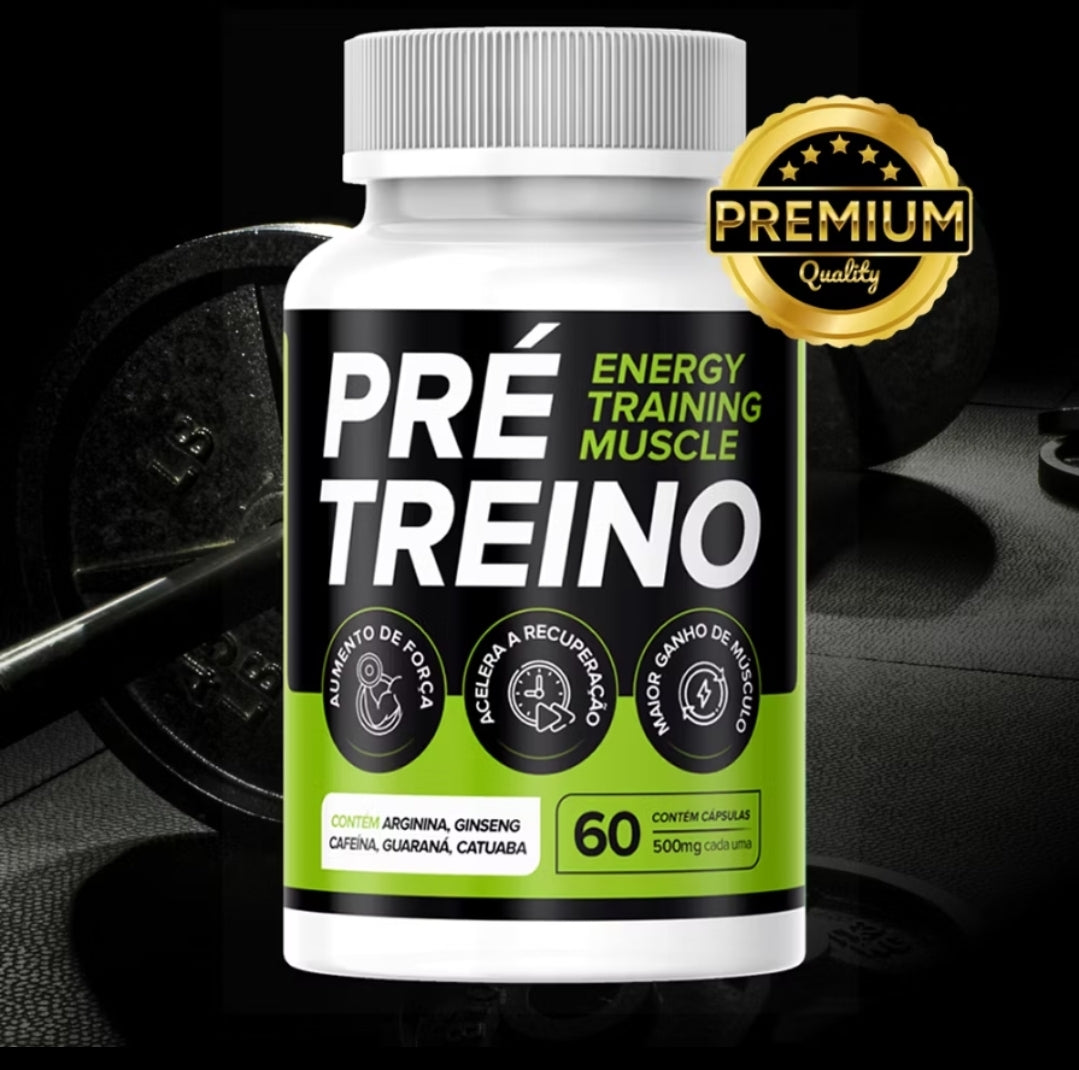 Pré Treino Suplemento Premium + Energia e Disposição - 60 cápsulas - Envio Rápido