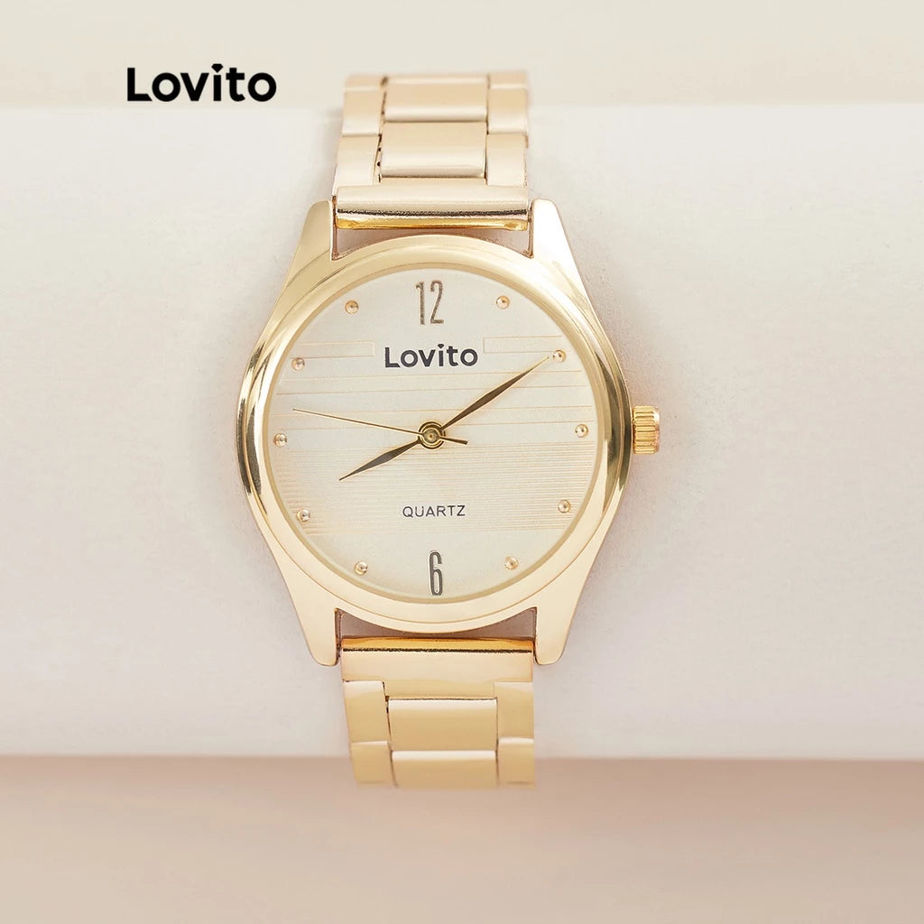 Lovito Relógio de Quartzo com Pulseira de Aço Inoxidável Liso LL4025 (Dourado)